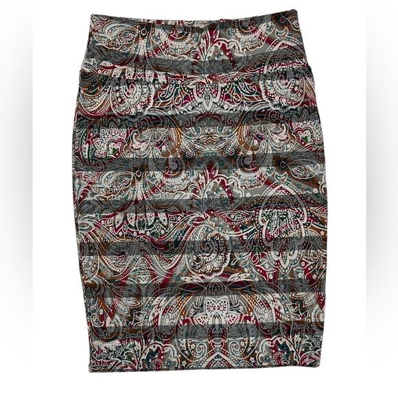 LuLaRoe Cassie Pencil Skirt Multicolor Paisley Striped Design Size Med Career - Picture 2 of 6